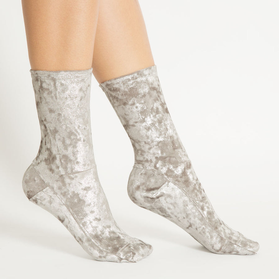 Darner Silver Crushed Velvet Socks - Darner Socks 