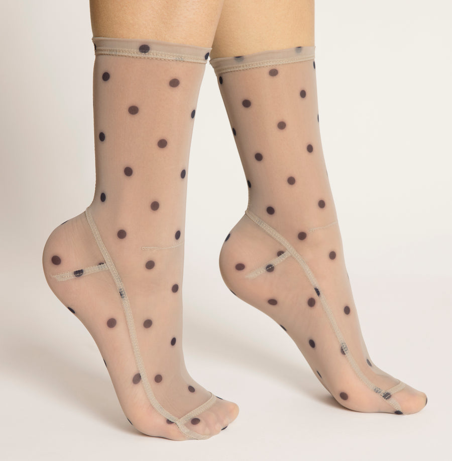 Darner Creamy Black Dots Mesh Socks - Darner Socks 