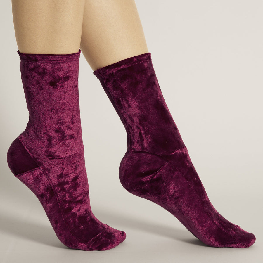 Darner Burgundy Crushed Velvet Socks - Darner Socks 