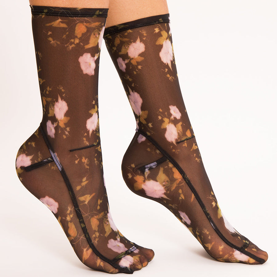 SAMPLE Black Rosendal Floral Mesh Socks