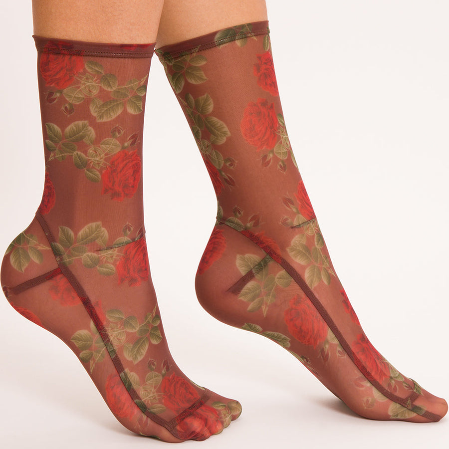 SAMPLE Brown Roses Mesh  Socks