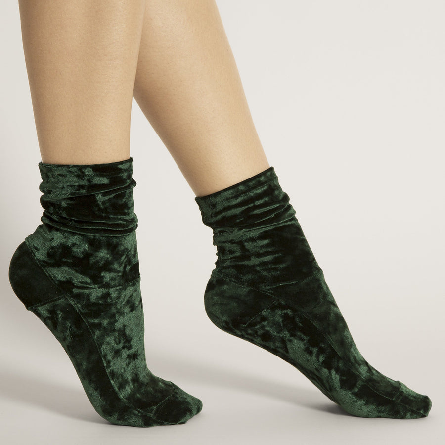 Darner Dark Green Crushed Velvet Socks - Darner Socks 