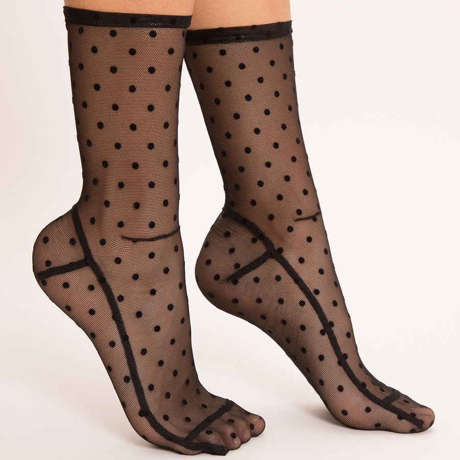 Darner Black Velvet Dots Mesh Socks - Darner Socks 