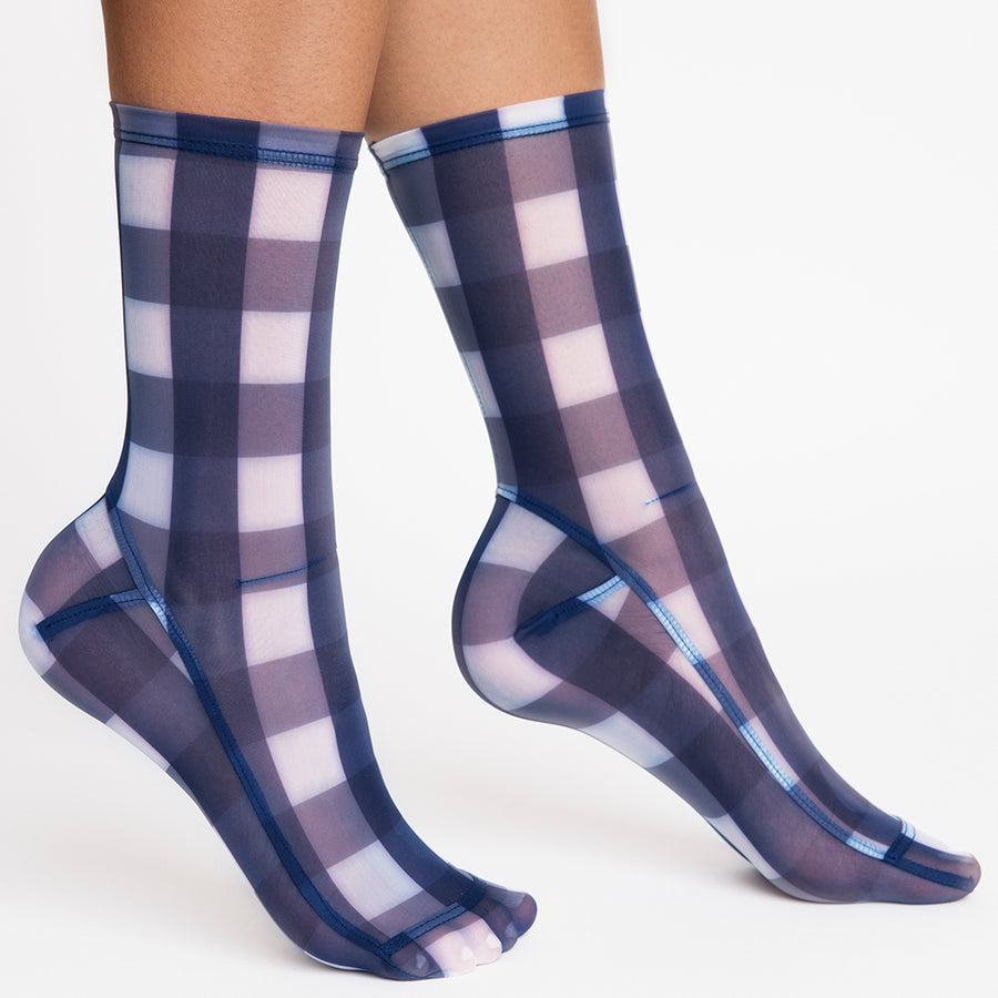 Darner Enzo Big Blue Plaid Mesh Socks