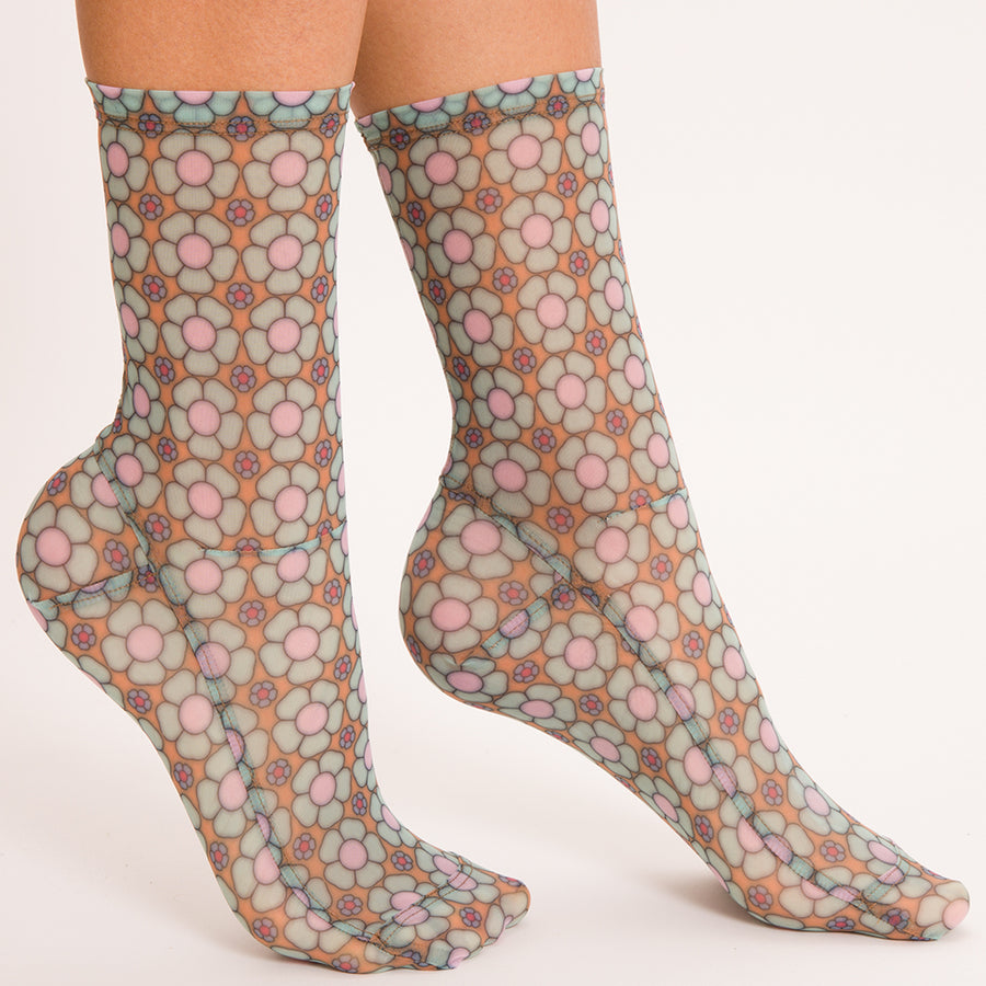 Darner Mint Daisy Mesh Socks - Darner Socks 