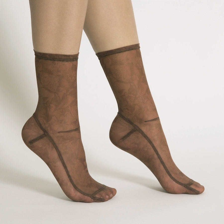 Darner Mocha Olive Floral Mesh Socks - Darner Socks 