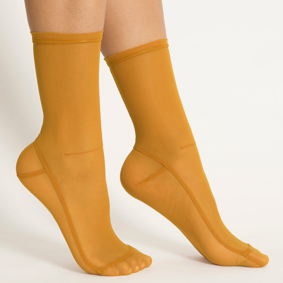 Darner Solid Mustard Yellow Mesh Socks - Darner Socks 