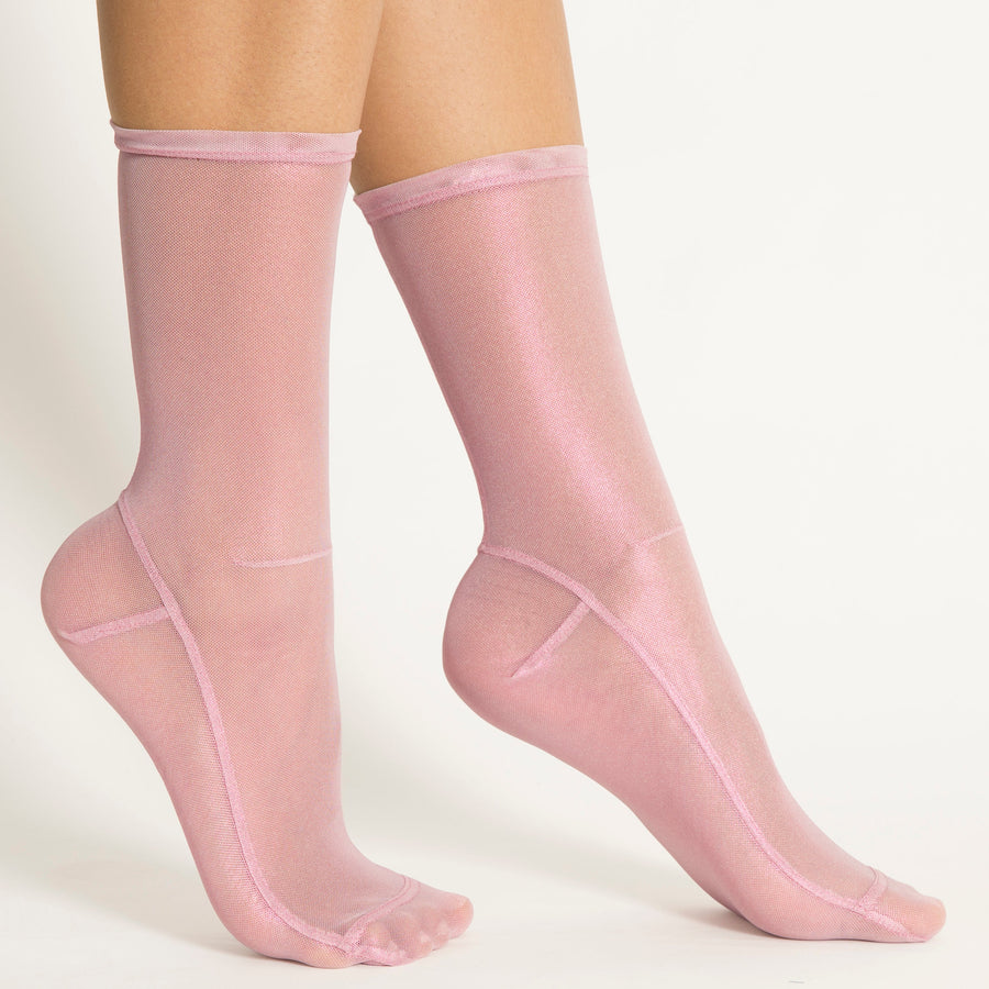 Darner Pale Pink Foil Mesh Socks - Darner Socks 