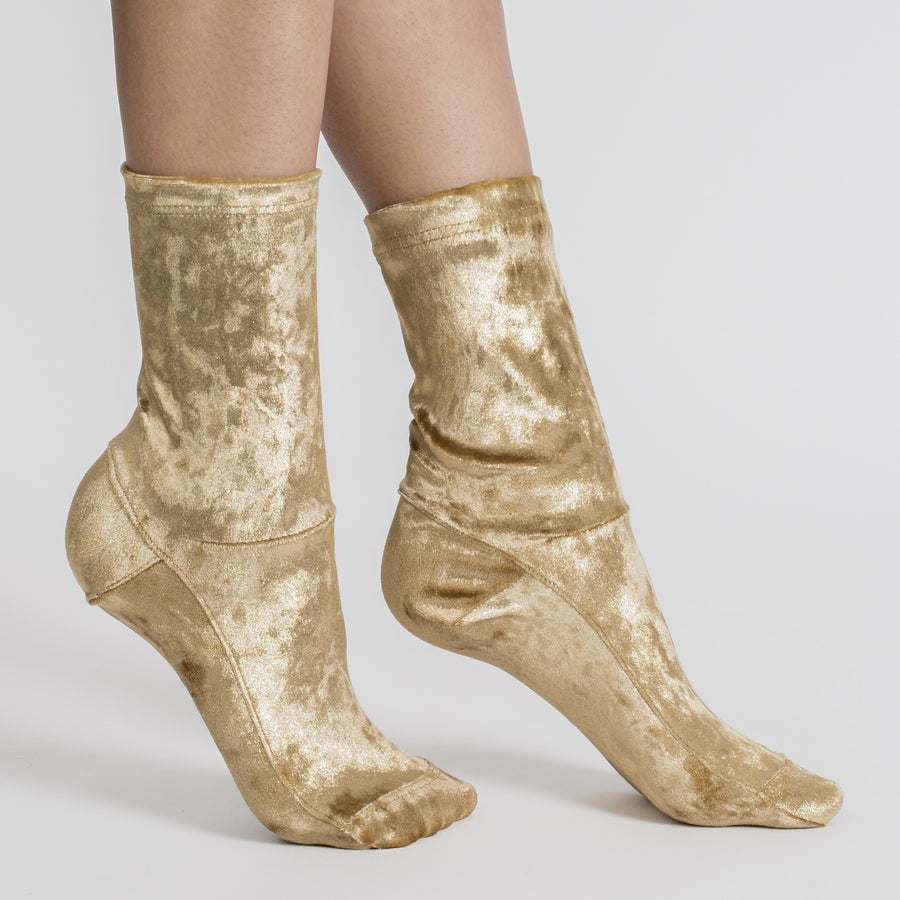 Darner Gold Crushed Velvet Socks