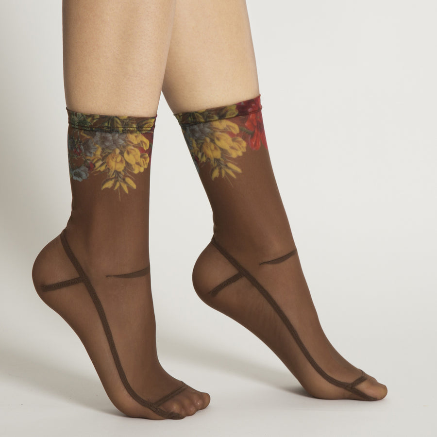 Darner Mocha Bouquet Mesh socks - Darner Socks 