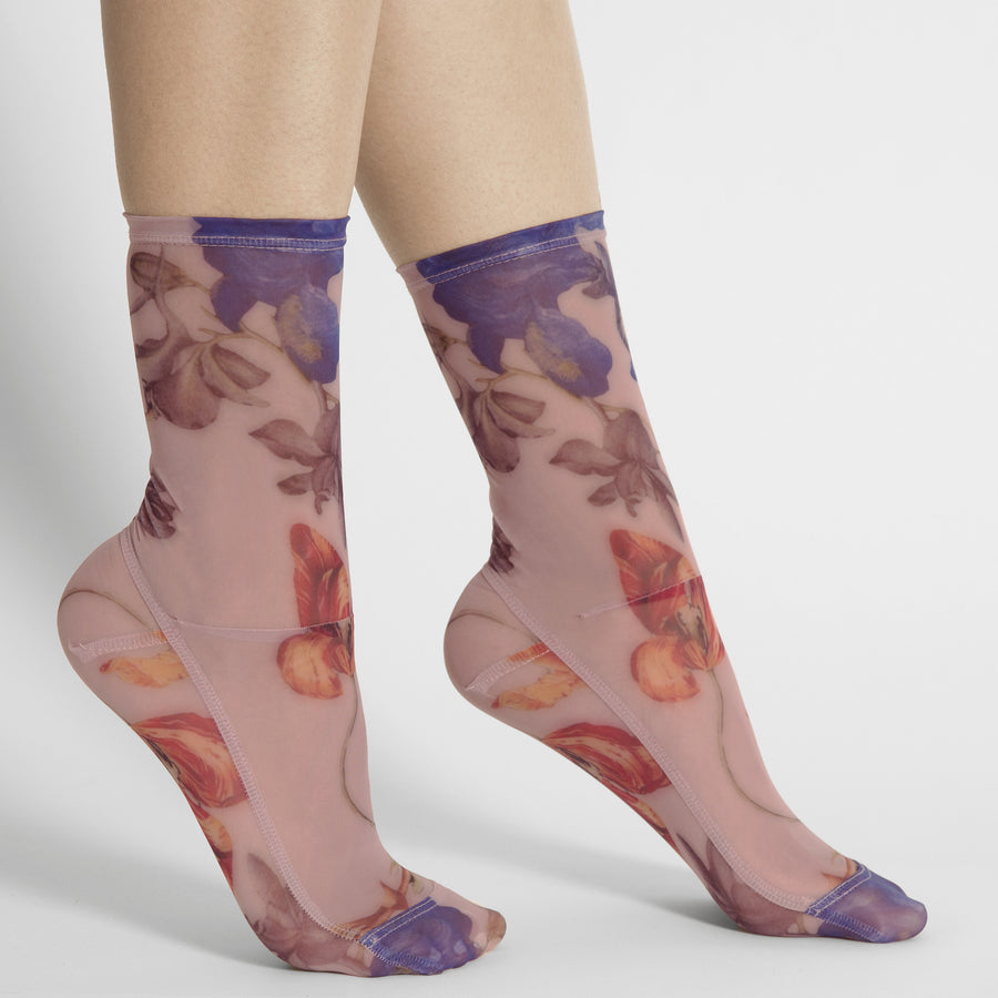Darner Pink Flora Mesh Socks - Darner Socks 