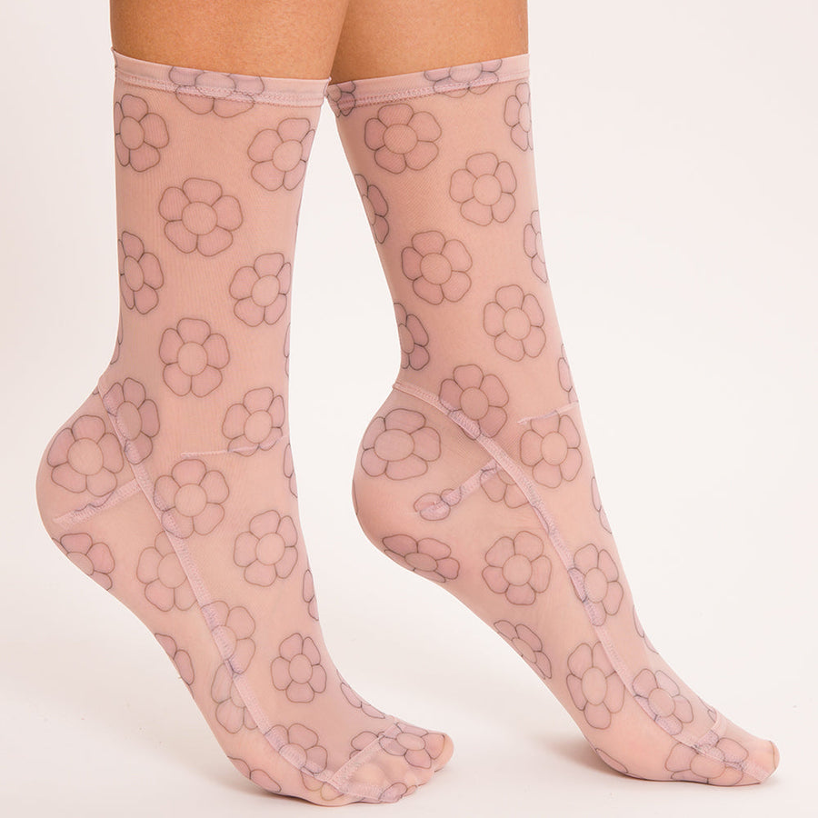 Darner Pink Daisy Mesh Socks - Darner Socks 