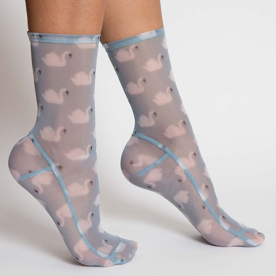 Darner Powder Blue Swans Mesh Socks