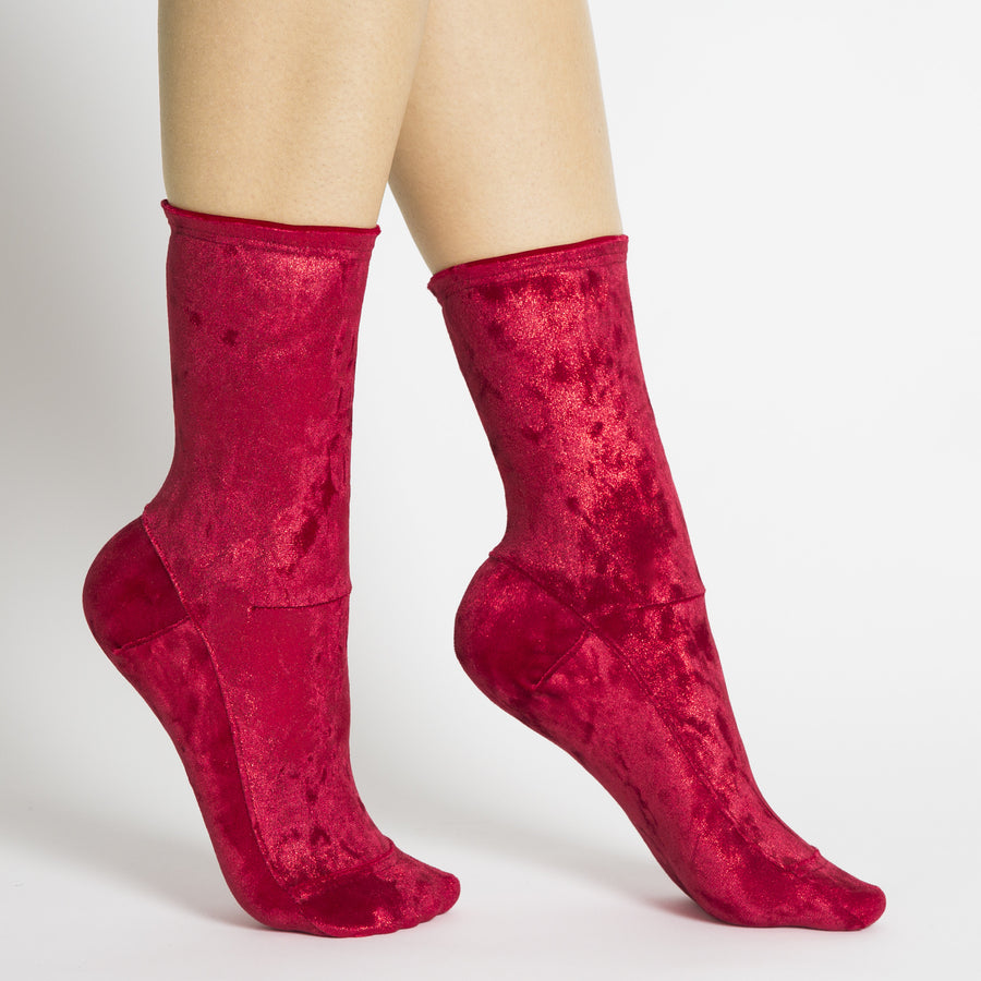 Darner Red Crushed Velvet Socks - Darner Socks 