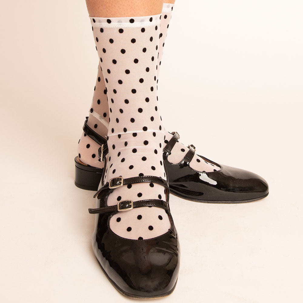 Darner White Velvet Dots Mesh Socks