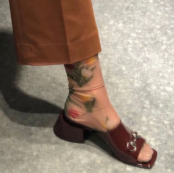 Darner Caramel Tulips Floral Mesh Socks - Darner Socks 