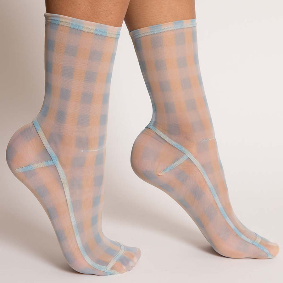Darner Tomboy Blue Gingham Plaid Mesh Socks