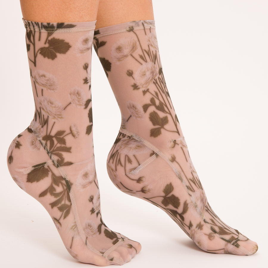 Darner Cream Wildflower Floral Mesh Socks