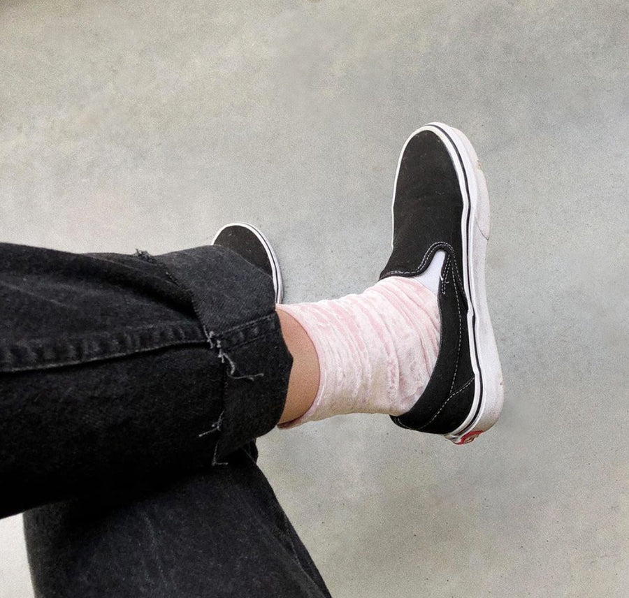 Darner Blush Pink Crushed Velvet socks