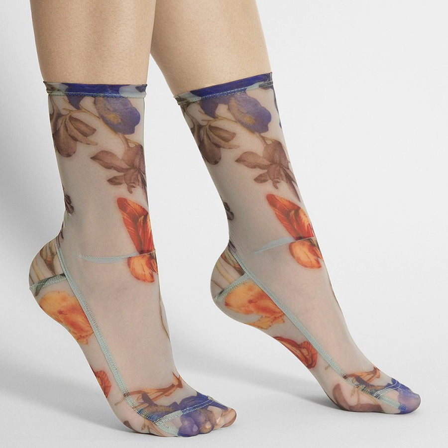 Darner Powder Blue Flora Mesh Socks - Darner Socks 